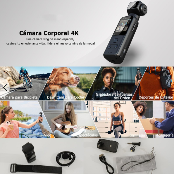 Cámara Digital de Bolsillo 4K – Rotación 270°, WiFi, Estabilización y Grabación en Movimiento