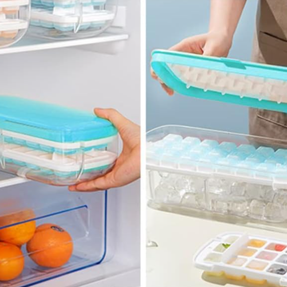Máquina para hacer cubitos de hielo 2 en 1 con bandeja y tapa