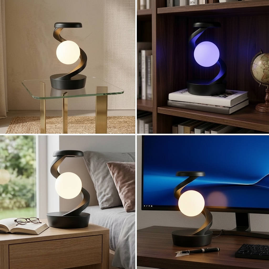 Lámpara de Luna LED con bola levitante 3D con cargador de teléfono inalámbrico