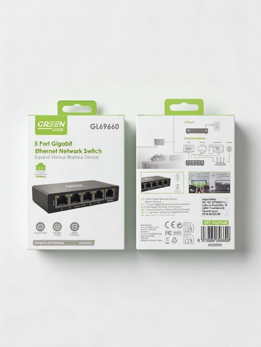 Switch Ethernet 5 puertos, 1000Mbps RJ45 LAN Divisor de Internet para computadora/Hub/Switch/Router/Set-Top Box, GL69660