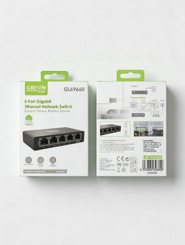 Switch Ethernet 5 puertos, 1000Mbps RJ45 LAN Divisor de Internet para computadora/Hub/Switch/Router/Set-Top Box, GL69660